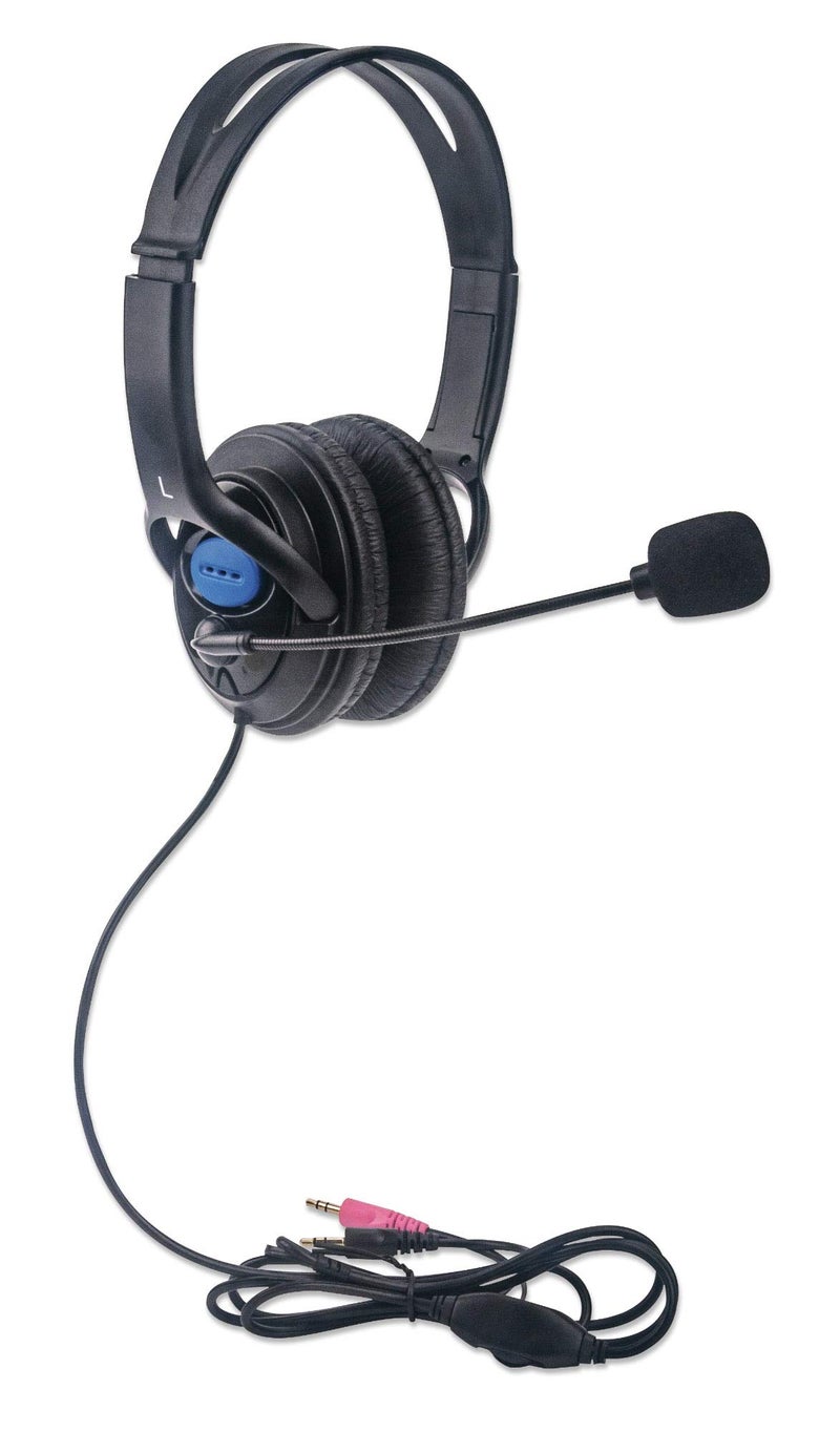 Manhattan Stereo Headset â€” Lightweight Over-Ear Design, 6 ft. (1.8 m) Connecting Cable and Two 3.5 mm Plugs for Audio and Built-in Adjustable Microphone - Image 2